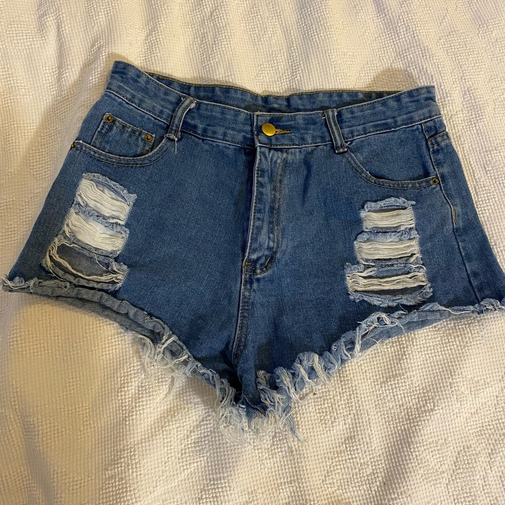 Frayed Distressed Denim Shorts